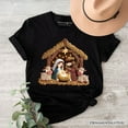 thumbnail image 1 of Nativity Holy Family Jesus Christmas T-Shirt, Imitation Latch Hook Yarn Cozy Christian Tee, 1 of 8
