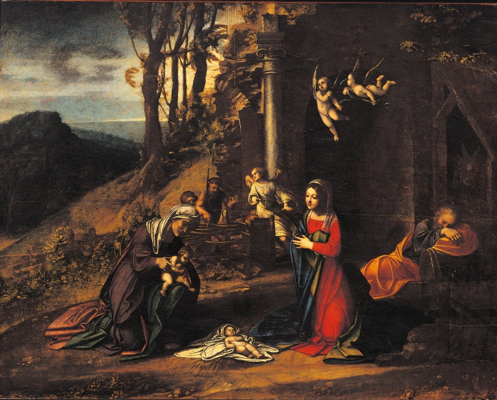 Nativity (Holy Night) With The Young St John And St Elizabeth Canvas Art - (36 x 24)