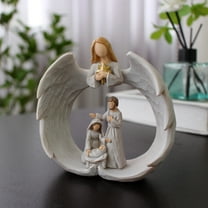 Nativity of Jesus Christ: Holy Family and Angel Statue - Elegant White Resin Religious Figurine, Intricately Detailed Indoor Sculpture, Perfect Holiday Decor