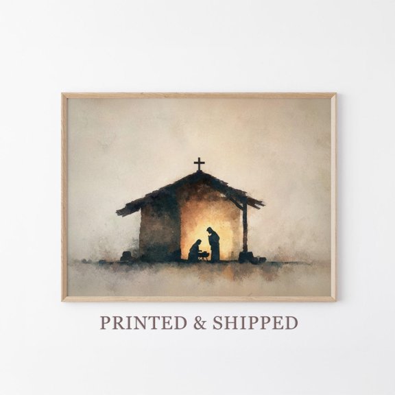Nativity Painting Print With Bethlehem Night Christian Home Art
