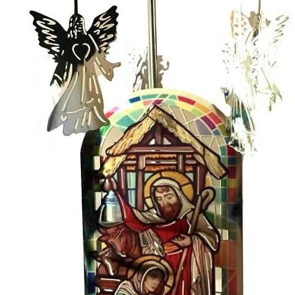 Nativity Rotating Candle Holder With Silver Spinning Angels Holy