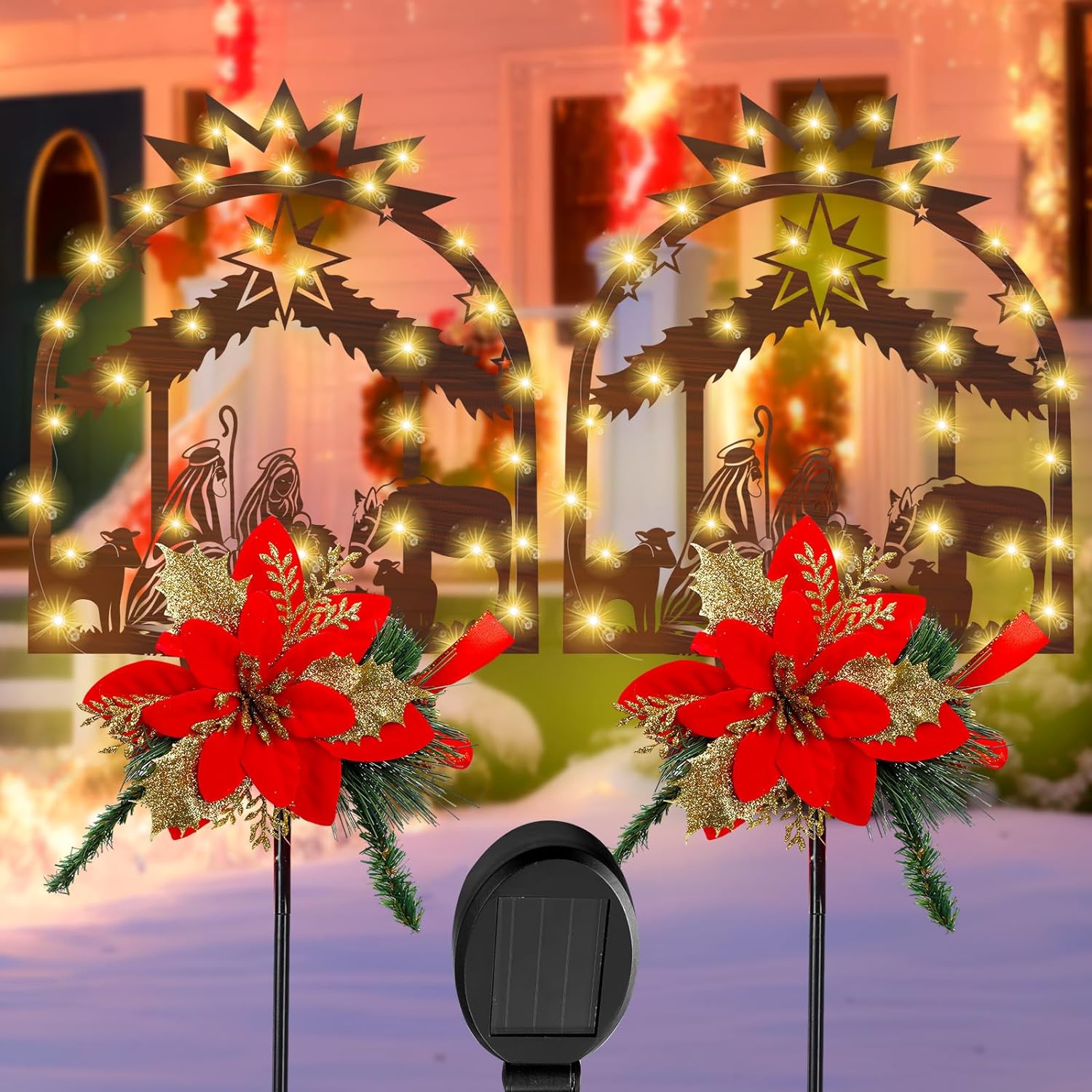 Nativity Scene 2 Pcs LED Yard Stakes Metal Christmas Light