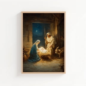 Nativity Scene Abstract Print Birth Of Jesus In Bethlehem Wall Art Biblical Style Decor, Unframed Canvas 8x10in