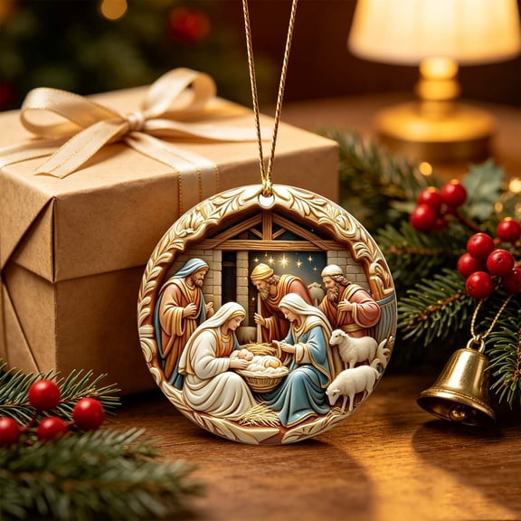 Nativity Scene Acrylic Ornament,2D Birth of Jesus Christian Christmas Tree Hanging Ornament,Religious Xmas Tree Decorations(G)