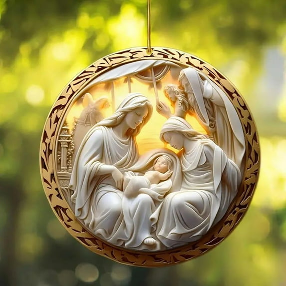 Nativity Scene Acrylic Pendant, 2D Christmas Easter Decorative Hanging Ornament, Lightweight Shatterproof Car Interior Decoration, Easy-to-Hang Holy Family Decor for Christmas Tree Home Party