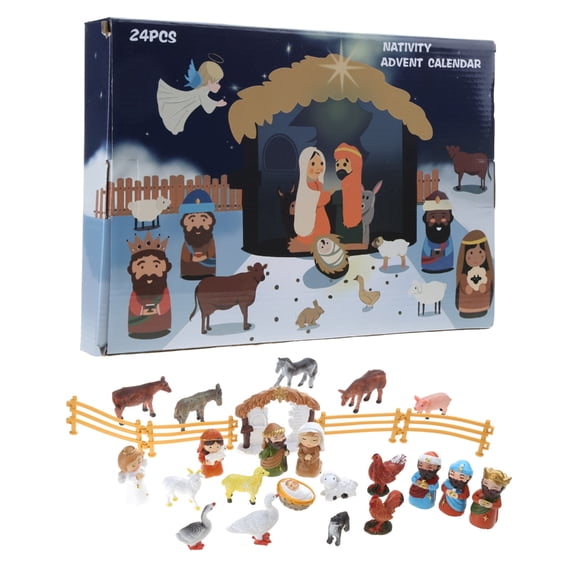 Nativity Scene Advent Calendar 24 Resin Miniatures, Holy Family, Magi, Shepherd, , Sheep, Stable, Animals, Fences,