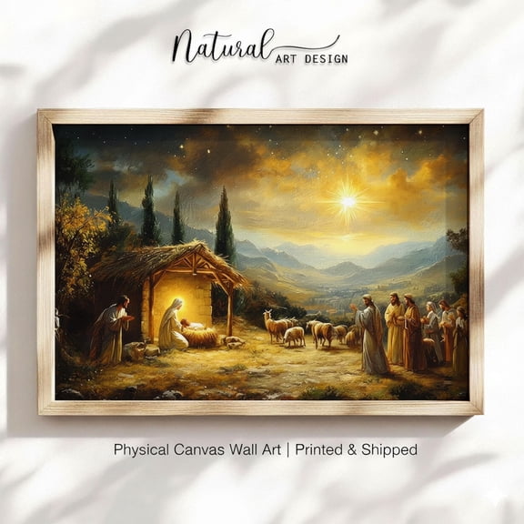 Nativity Scene Art, Holy Family, Star of Bethlehem Christmas Print, Unframed Paper Poster 8x10in