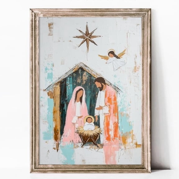 Nativity Scene Art Print, Print Christian Vintage Wall Art, Star Of Bethlehem Artwork, Holy Family Painting, Noel Wall Art, P4 UNFRAMED PAPER POSTER, Home Decor, Vintage Gift, Living Room Dercor