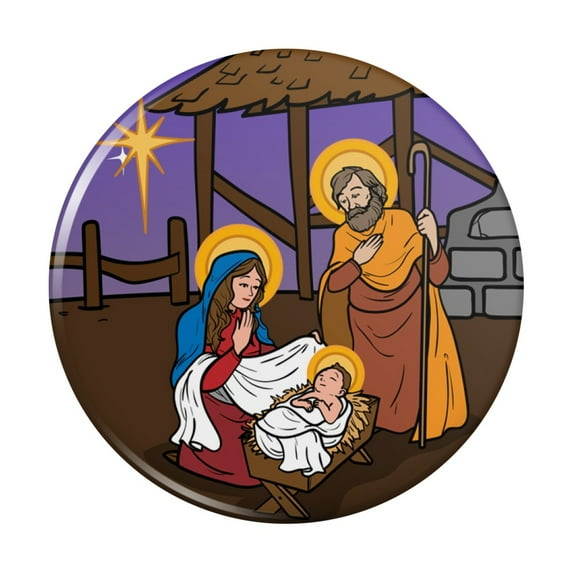 Nativity Scene Baby Jesus Mary Joseph Christmas Christian Bible Kitchen Refrigerator Locker Button Magnet