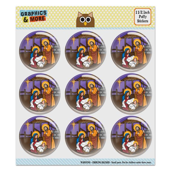 Nativity Scene Baby Jesus Mary Joseph Christmas Christian Bible Puffy Bubble Dome Scrapbooking Crafting Sticker Set