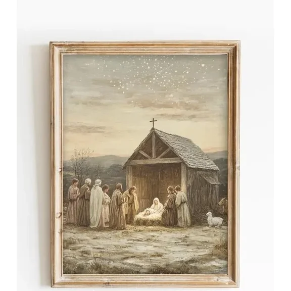 Nativity Scene Birth Of Baby Jesus Painting, Printable Vintage Christmas Wall NO FRAMED POSTER Home Decor, Vintage Art Print, Haging Poster, Cute Birthday Gift, Wall Art