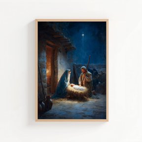 Nativity Scene Birth Of Jesus In Bethlehem Biblical Star Abstract Decor Wall Art Print