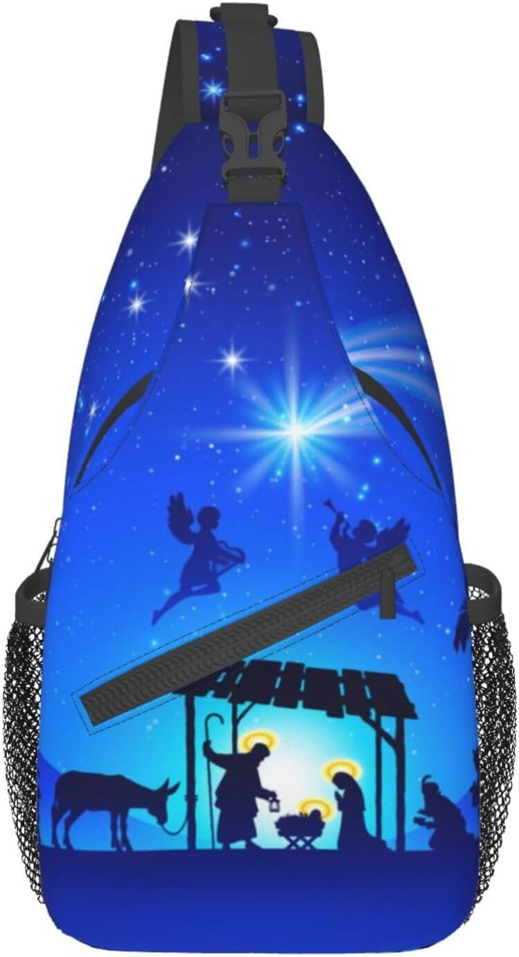Nativity Scene Birth Of Jesus On Christmas Sling Bag Crossbody Hiking Travel Chest Bags Backpack Shoulder Daypack for Women Men