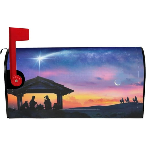 Nativity Scene Christmas Mailbox Magnetic Post Mailbox Cover Garden Decor Outdoor Large 25.5" X 21"
