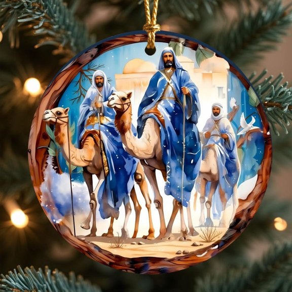 Nativity Scene Christmas Ornament Holy Family Ceramic Ornament Religious Christmas Decor Christian Gift Jesus Christmas 2D FLAT CIRCLE Ceramic Ornament