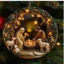 Nativity Scene Christmas Ornament, New Birth of Jesus Ornament, A Savior is Born Jesus Hanging Decoration for Christmas Tree, Family Religious Gifts Ornament for Car Rear view