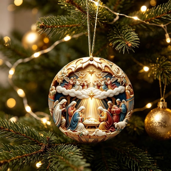Nativity Scene Christmas Ornament, Religious Hanging Decorations for Christmas Tree, Holiday Home Decor & Christian Gift