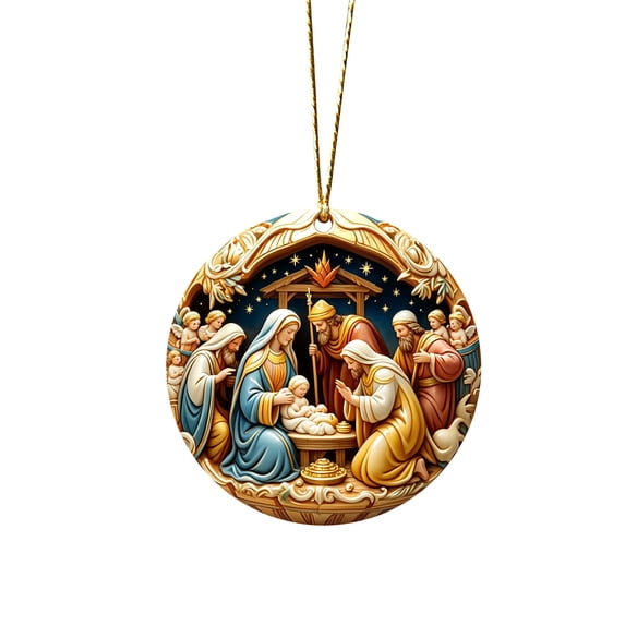 Nativity Scene Christmas Ornament, Round Acrylic Hanging Ornament, Double-Sided Print Birth of Jesus Scene, Religious Christmas Tree Decor, Faith Holiday Gift