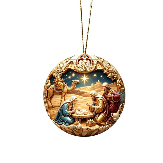 Nativity Scene Christmas Ornament, Round Acrylic Hanging Ornament, Double-Sided Print Birth of Jesus Scene, Religious Christmas Tree Decor, Faith Holiday Gift