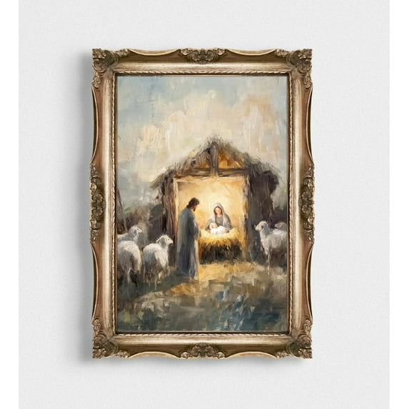 Nativity Scene Christmas Posters Festive Winter Print Poster Holiday Nativity Wall Art Canvas Artwork Home Christmas Farmhouse Decoration No Frame