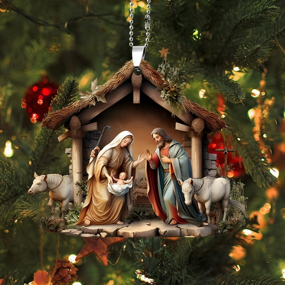 Taicans Nativity Scene Christmas Tree Ornament,Acrylic Religious Figurines Set,6cm/2.3in Hanging Decoration,Jesus/Mary/Joseph,Holiday Decor,Religious Gifts,Christmas Tree Decorations