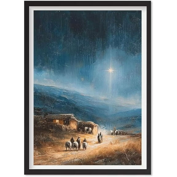 Nativity Scene Christmas Wall Art, Festive Winter Oil Painting Print, Holiday Nativity Digital Download, Christmas Decor For Home Or Office
