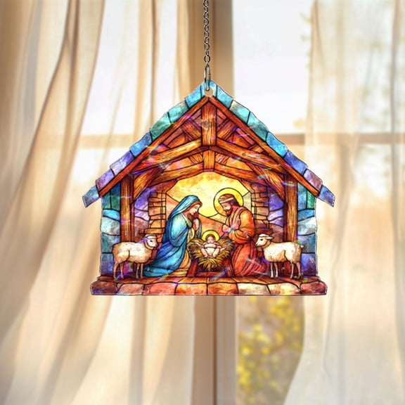 Nativity Scene Colorful Holy Family Acrylic Suncatcher 2D Flat Window Hanging Christmas Religious Gift