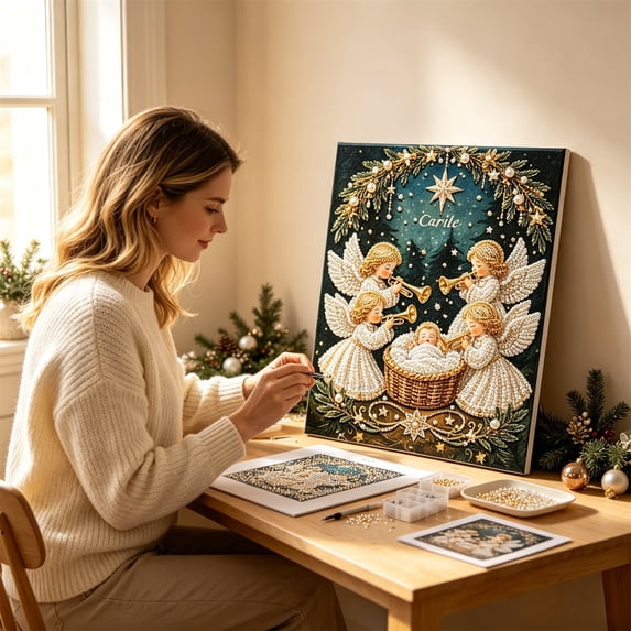 Nativity Scene Diamond Art Painting Kit, DIY Unfinished Christmas Craft Set with Sparkling Rhinestones for Holiday Home Wall Decor