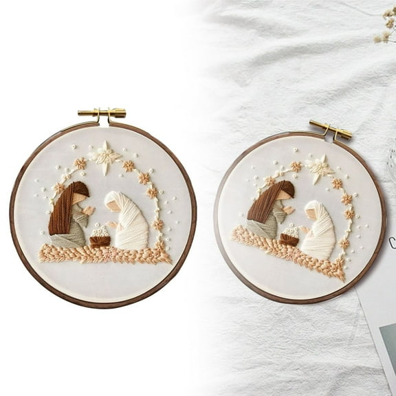 Nativity Scene Embroidery kit, Christmas Cross Stitch Kits, DIY Embroidery Kit for Adults with Pattern, Cotton Threads, Needles, Instruction, 6.29 Inch Hoop for Decor Home Room, Manger