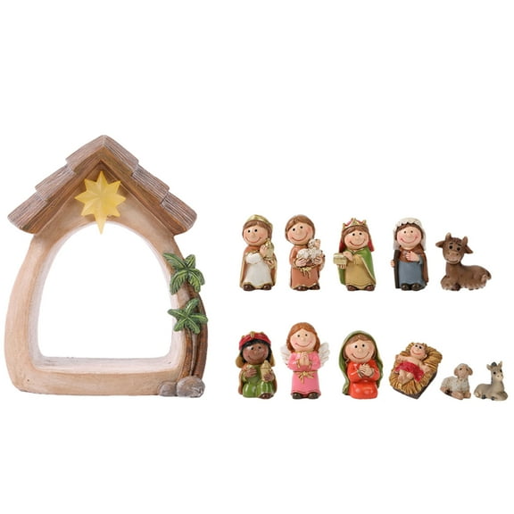 Nativity Scene Figures Resin Statue Holy Family Crafts Artwork Religious for TV Shelf Fireplaces Christmas Decoration