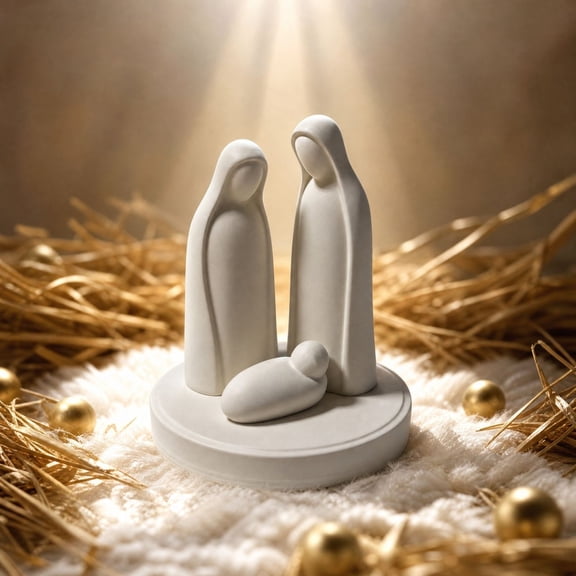 Nativity Scene Figurine - 3.14in Minimalist White Holy Family Statue for Christmas Tabletop & Religious Home Decor, 1pc