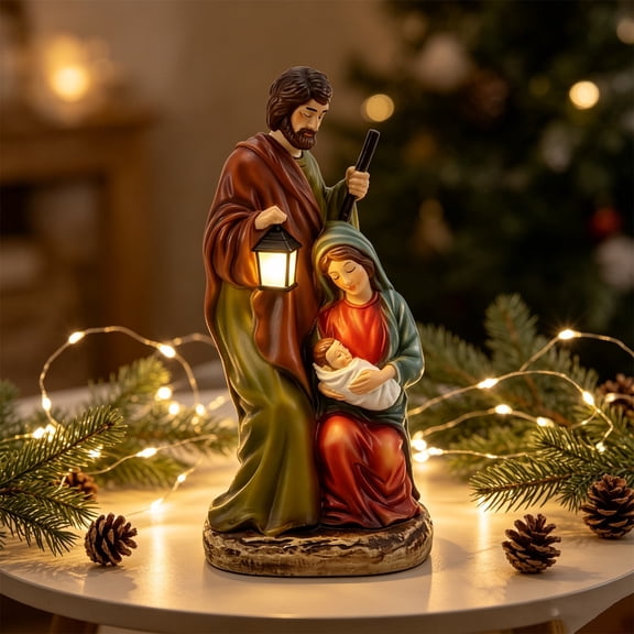 Nativity Scene Figurine Brown Robe Joseph and Red Robe Mary 7.87 Inch Resin Holy Family Statue Religious Christmas Tabletop Decor for Home
