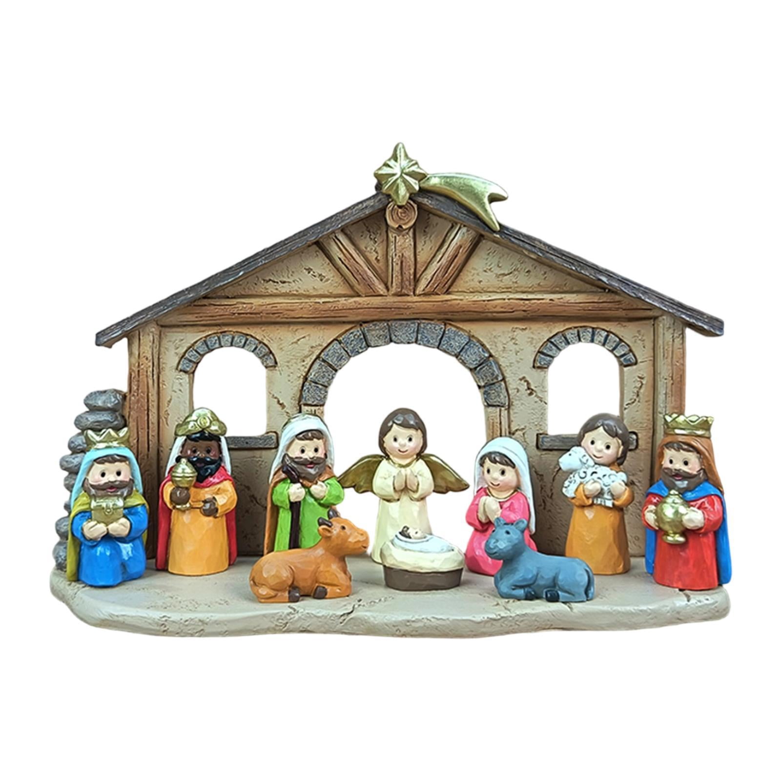 Nativity Scene Figurines Jesus Statue Ornament Resin Material Compact ...