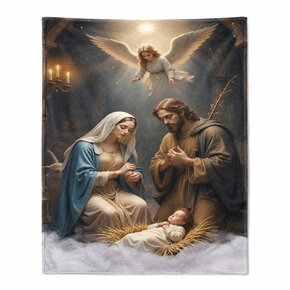 Nativity Scene Fleece Blanket, Soft Christian Christmas Throw, 280 GSM