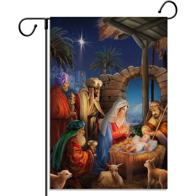 Nativity Scene Garden Flag Epiphany Holy Night Birth of Jesus Winter