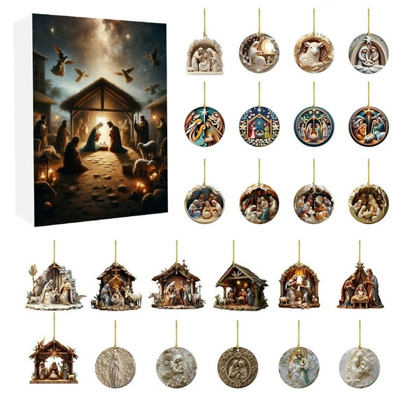 Nativity Scene Hanging Ornaments and Canvas Wall Art Set for Holiday Decoration Christian Home Decor Gift