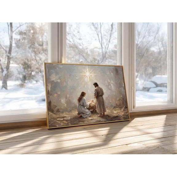 Nativity Scene Holy Family Star of Bethlehem Christian Jesus Birth Christmas, Wall Art