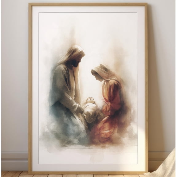 Nativity Scene Holy Family Wall Art Print, Minimalist Christmas Christian Decor