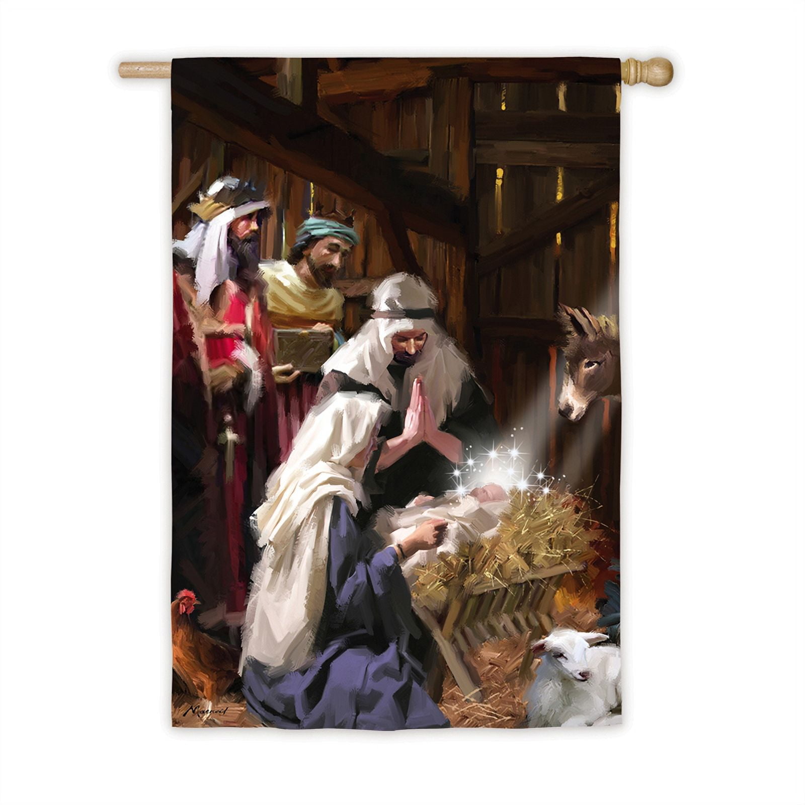 Nativity Scene House Satin Flag
