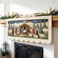 thumbnail image 1 of Nativity Scene Mantel Scarf Indoor Christmas Decorations, 75"x18" Quilted Christmas Fireplace Runner with Scalloped Edge, Embroidered Holy Family Holiday Decor for Mantel & Home, 1 of 6