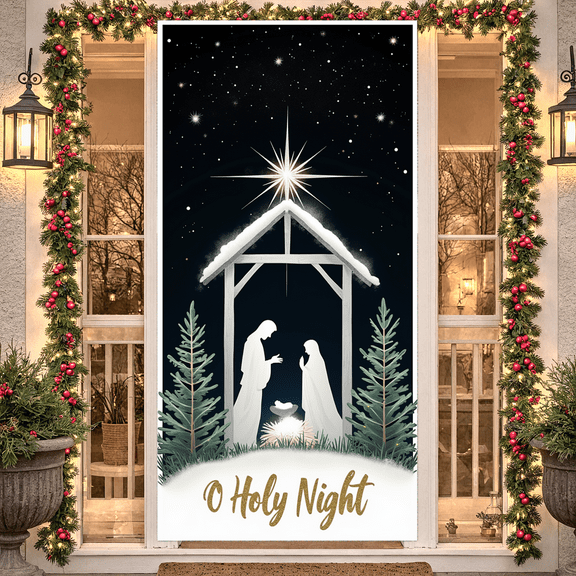 Nativity Scene Merry Christmas Banner Holiday Decoration Design Festive Stars Christmas Decor for Winter Celebration Home Decoration Party Decoration