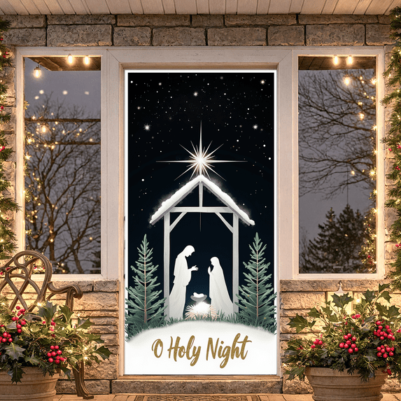 Nativity Scene Merry Christmas Banner Holiday Decoration Design Festive Stars Christmas Decor for Winter Celebration Home Decoration Party Decoration