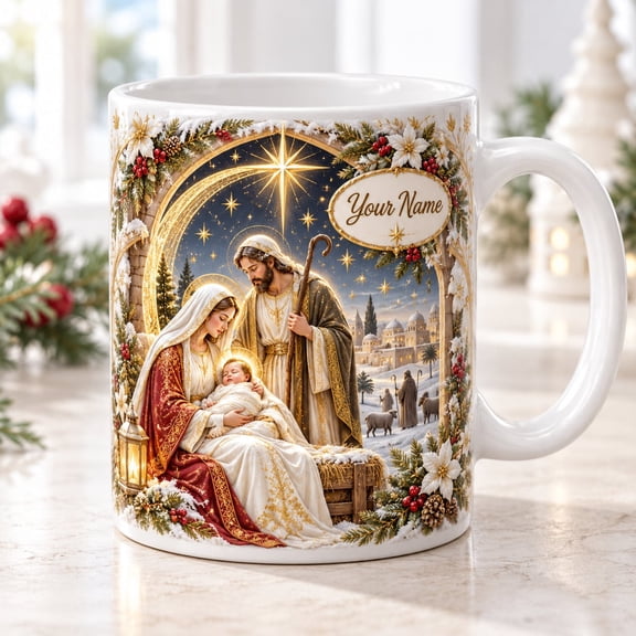 Nativity Scene Mug Christian Holy Family Ceramic Coffee Mug Christmas Gift