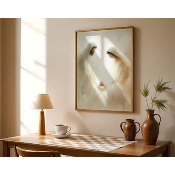 Nativity Scene Neutral Holy Family Poster, Poster Home Decor, Poster Only