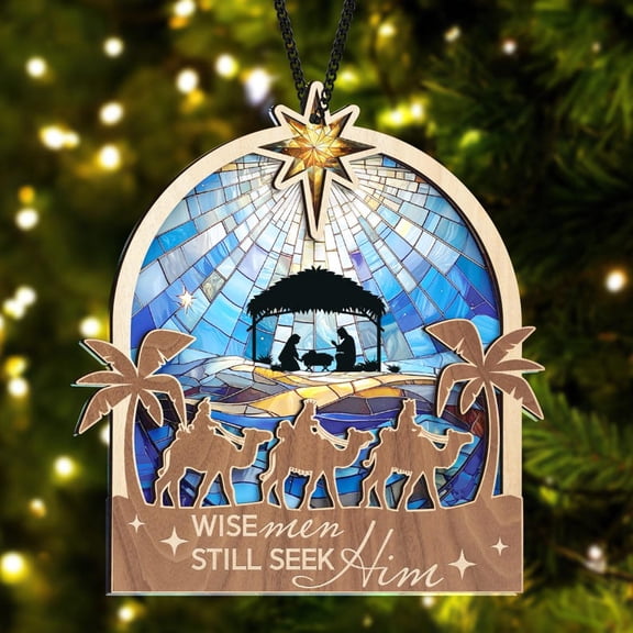 Nativity Scene Ornament – Three Kings & Baby Jesus Ornament, Holy Manger Scene, Christian Religious Christmas Decor & Three Wise Men Gift