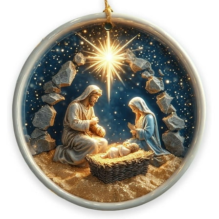 Nativity Scene Ornament, Vintage Religious Christmas Decoration for Holiday Tree and Reflective Display