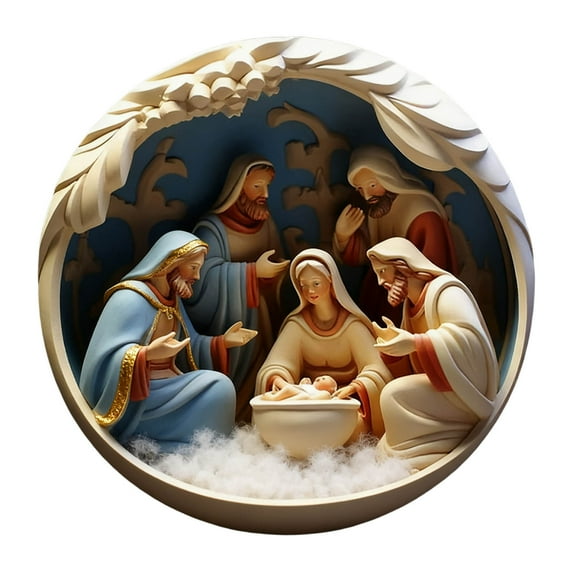 Nativity Scene Ornaments - 3.15'' Diameter & Gifts Boxed Keepsake Christmas Tree Nativity Scene Hanging Ornaments, The Birth of Jesus Decor, Religious Gifts for Christian & Family
