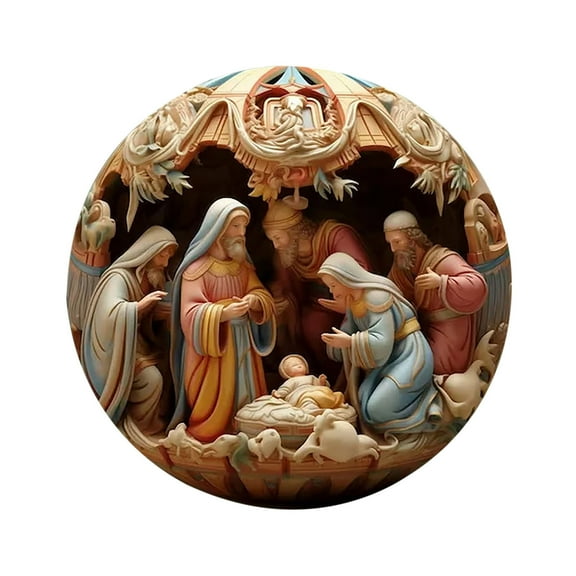 Nativity Scene Ornaments Christmas Wooden Hanging 3D The Birth of Jesus Decorations for Tree Xmas
