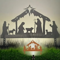 Nativity Scene Outdoor, Iron Art Nativity Silhouette Frame Yard Sign with Stakes, Nativity Ornament Projector for Christmas Decorations Lawn Yard Garden