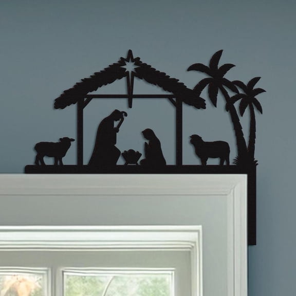 Nativity Scene Over Door Sign – Wooden Christmas Decor, Laser Cut Holy Family Silhouette, Indoor Holiday Decoration, 5mm Plywood Wall Accent